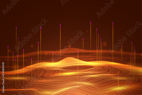 Abstract Golden Data Wave:  A mesmerizing abstract image featuring a dynamic golden wave with subtle light effects creating a sense of depth and movement, perfect for tech or finance. 