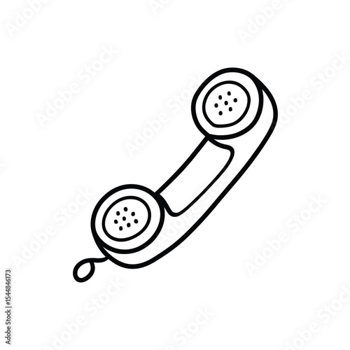 Retro Telephone Handset Line Art Illustration on White Background