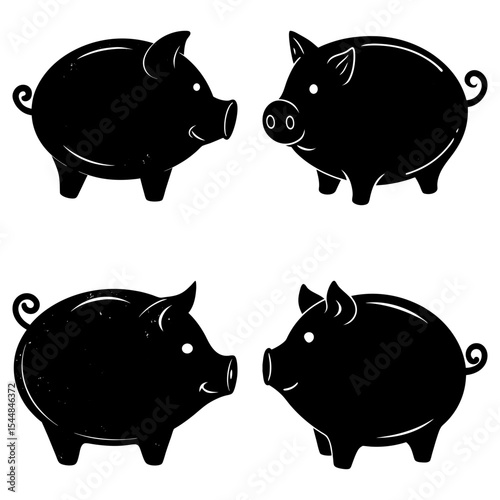 Four black silhouette pigs arranged in a square formation on a white background illustration style image