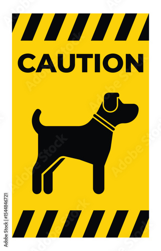 Caution Sign Featuring Simple Black Dog Silhouette on Yellow Background