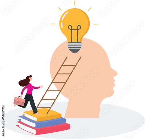 Mental hygiene and self development.Character with healthy mentality self-learning .flat characters.