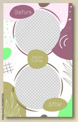Before & After Template: A stylish and modern before & after template featuring two circular placeholders, perfect for showcasing transformations and comparisons.