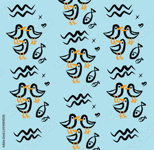 cute doodle seagull for background.eps