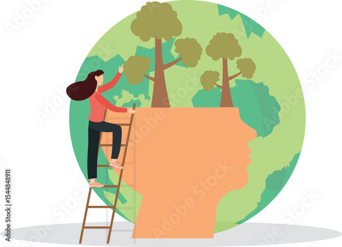 Save trees and protect green environmental resources.Nature conservation with eco friendly and responsible attitude.flat characters.