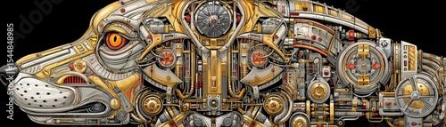 Futuristic mechanized animal design digital art online exhibition virtual environment close-up conceptual innovation