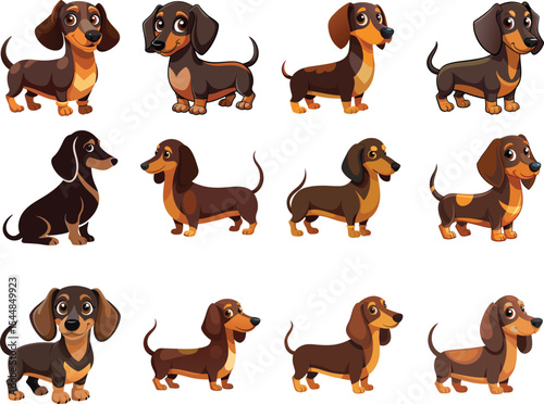 Dachshund puppies in various poses and colors a delightful collection of cartoon dogs