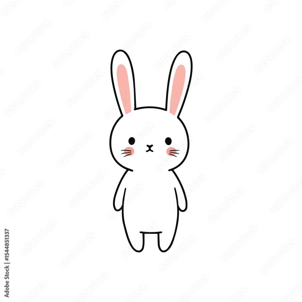 Cute White Bunny Character Illustration Whimsical Animal Art with Black Outlines Simple Design for Childrens Decor and Prints Cute White Bunny Character Illustration Whimsical Animal Art with Black Outlines Simple Design for Childrens Decor and Prints
