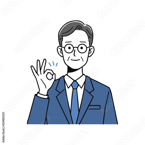 Smiling Businessman Gesturing Okay Approval Acceptance, Professional Presentation, Positive Business Communication, Cheerful Expression, Excellent Performance, Project Success, Friendly Man