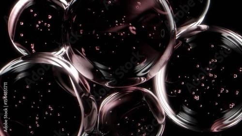 Cosmetics pink serum liquid bubbles 3d abstract background. Cosmetic moisturizer essence gel. Collagen fluid bubble molecule. Moisturizing cream or oil for personal health care and beauty skin concept