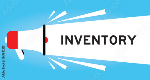Color megaphone icon with word inventory in white banner on blue background