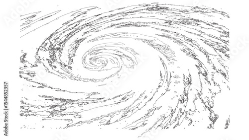 Spiral hurricane swirl pattern in satellite style line art