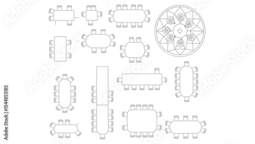 Collection of top view table and chair seating plan illustrations