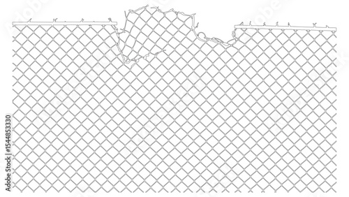 Broken chain link fence vector with torn metal wires