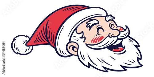 Illustration of santa claus with red hat and white beard smiling happily on a white background