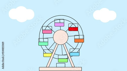 Circus Ticket with Ferris Wheel Spinning in Carnival Background – Footage for Amusement Fair, Vintage Entertainment, and Family Attraction Concepts