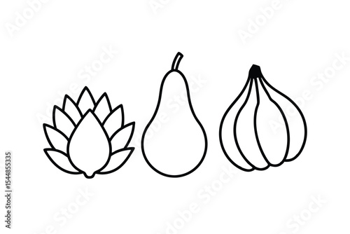 egetables and Fruits Line Art Vector Illustration – Minimal Organic Food Design