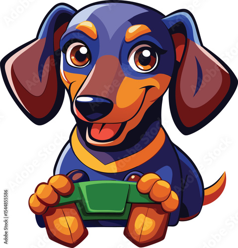 Dachshund puppy playing video games happy gamer dog