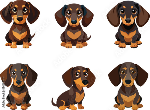 Adorable Dachshund puppies in various poses sitting cute dogs vector illustration 