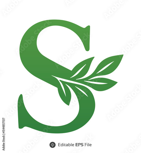 Green Letter S Logo with Leaves Nature Design vector