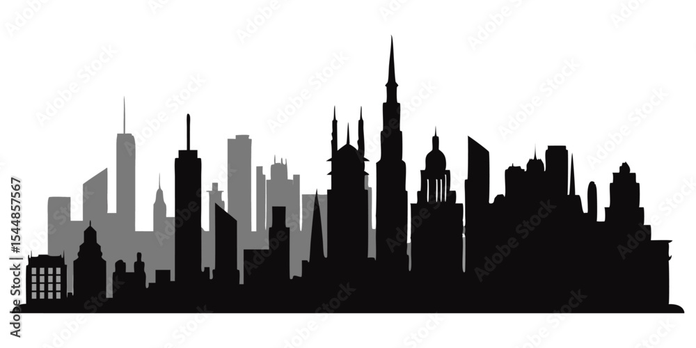 Obraz premium silhouette city skyline on white background