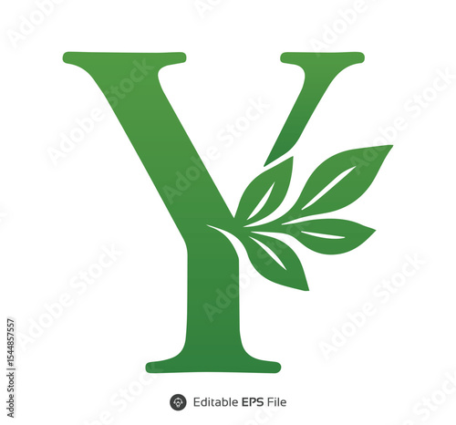 Green Letter Y with Leaf Design Nature Logo leaves