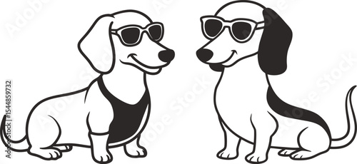 Dachshunds wearing sunglasses one in a shirt vector illustration 