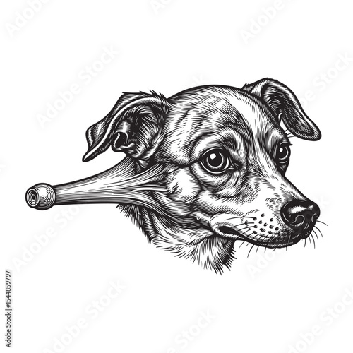 Black and White Detailed Dog Head Anatomical Line Art Canine Musculature