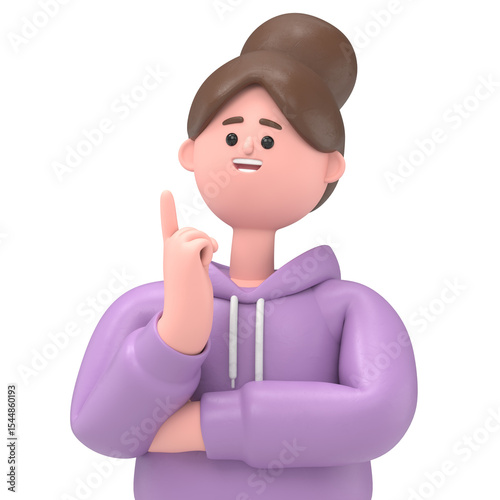 3D illustration of Asian girl Renae surrounded by question marks.Transparent Background Mockup.Supports PNG files with transparent backgrounds.