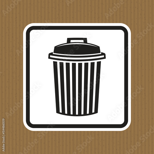 Black and White Trash Can Icon on Brown Background for Waste Management