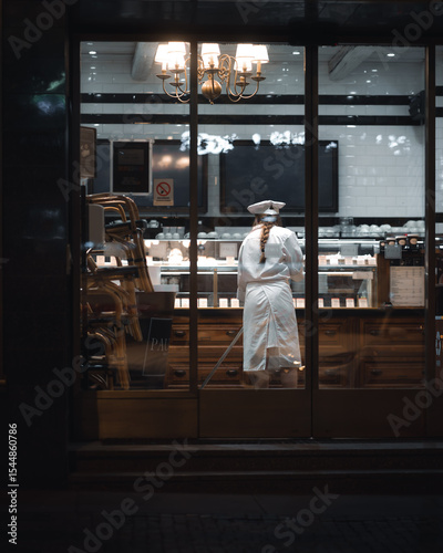 Photography Woman cleaning at night in prague