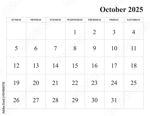 October 2025 Calendar Printable with sunday start