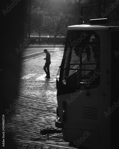 Canvas Print man walking on the street in prague