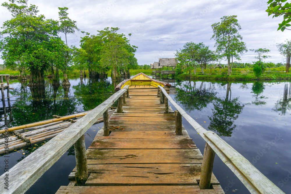 Naklejka premium the beauty of Indonesia with mangrove forests and beaches at sunset