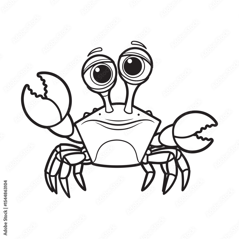Obraz premium Black and White Cartoon Crab Line Drawing Large Eyes