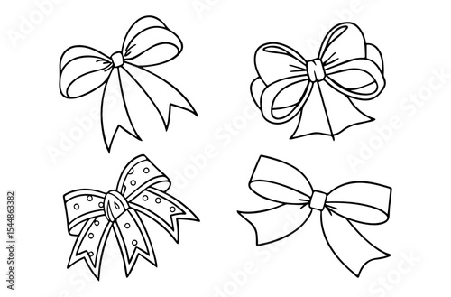 Four Black and White Bow Outlines for Coloring or Design Projects This image shows