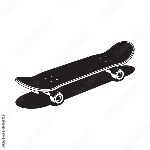 Skateboard silhouette icon with wheels and deck, street sport graphic illustration isolated on white background.
