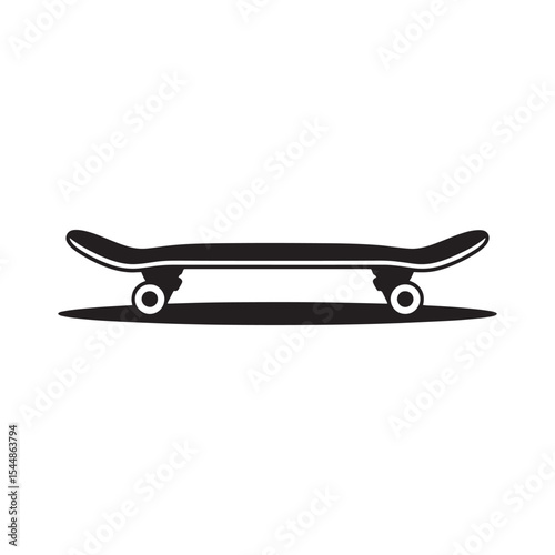 Skateboard silhouette icon with wheels and deck, street sport graphic illustration isolated on white background.