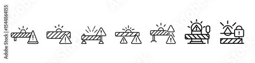 Caution Tape and Warning Light Icon – Emergency Risk Situation Symbol, Caution tape and warning light icon representing emergency risk situations, hazards, urgent alerts, safety warnings