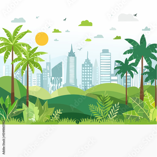 panorama banner background of tropical forest landscape scene