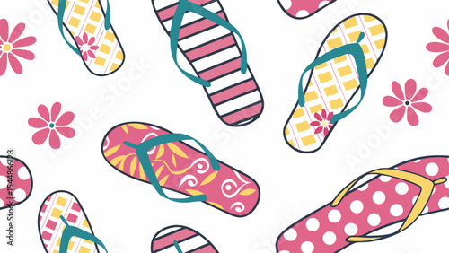 Colorful vector illustration of beach flip-flops, a vibrant summer footwear design