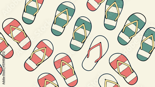 Seamless pattern of colorful beach flip flops, a vibrant summer footwear design icon