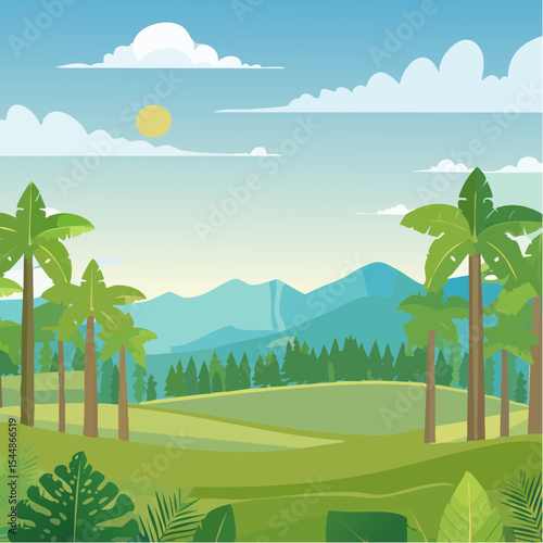 panorama banner background of tropical forest landscape scene