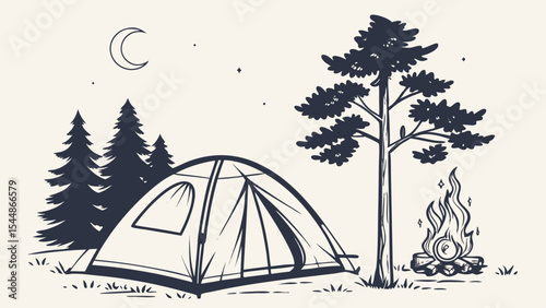 A vector illustration of a camping tent by the sea, perfect for summer travel and nature vacations