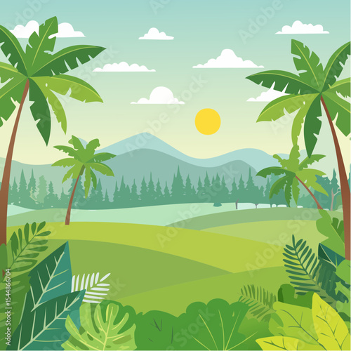 panorama banner background of tropical forest landscape scene