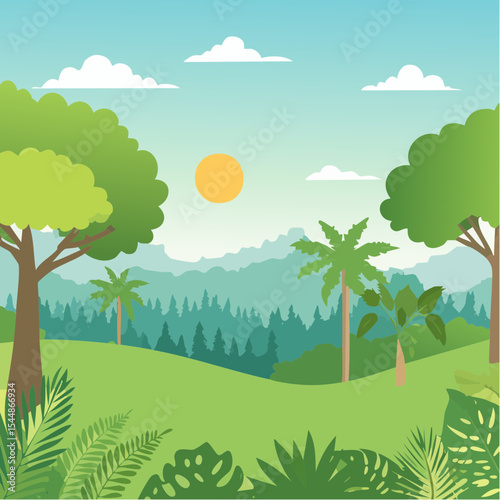 panorama banner background of tropical forest landscape scene