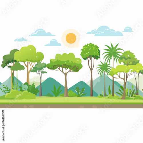 panorama banner background of tropical forest landscape scene