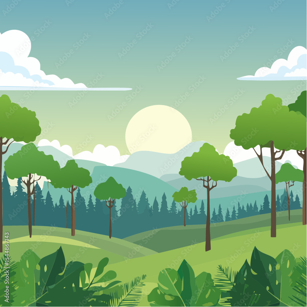 Obraz premium panorama banner background of tropical forest landscape scene