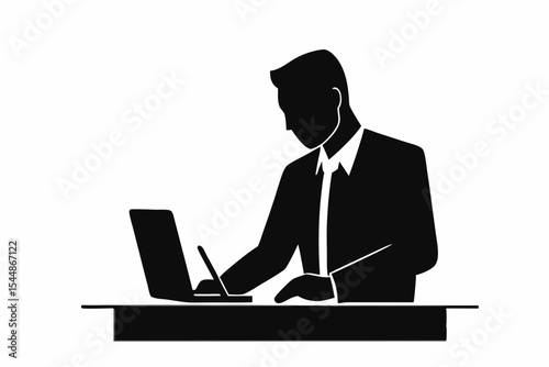 Professional Male Office Worker Silhouette with Laptop in Clean Vector Format