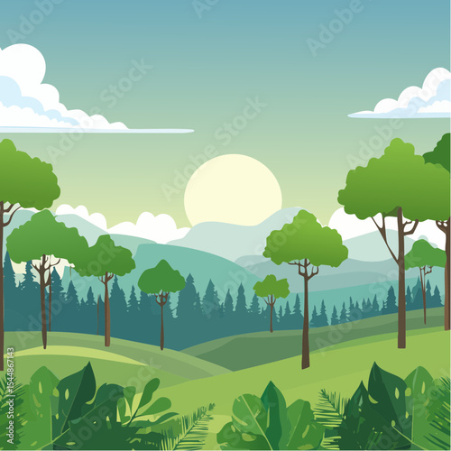 panorama banner background of tropical forest landscape scene