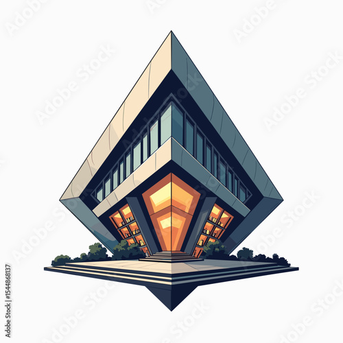 Modern Geometric Building with Diamond Shape and Sleek Design Illustration for Architecture and Design Projects